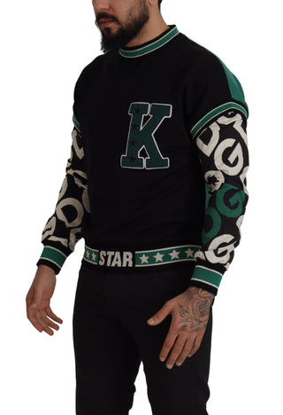 Schwarzgrüner Baumwoll-KING-Star-Rundhals-Pullover