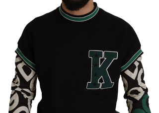 Schwarzgrüner Baumwoll-KING-Star-Rundhals-Pullover