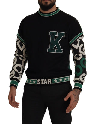 Schwarzgrüner Baumwoll-KING-Star-Rundhals-Pullover