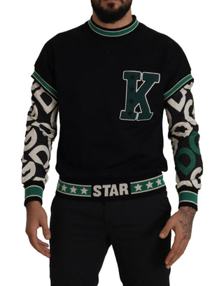 Schwarzgrüner Baumwoll-KING-Star-Rundhals-Pullover