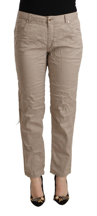 Pantalones casuales beige de Tencel de tiro medio y corte cónico