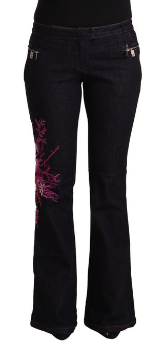 Schwarze ausgestellte Denim-Jeans aus Baumwolle mit Stretch und mittlerer Bundhöhe