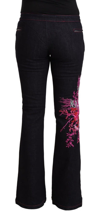 Schwarze ausgestellte Denim-Jeans aus Baumwolle mit Stretch und mittlerer Bundhöhe