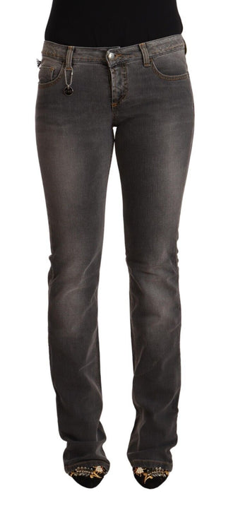 Graue Washed Low Waist Straight Jeans