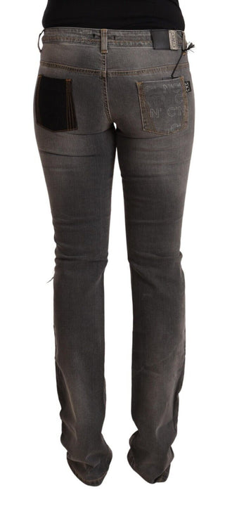 Graue Washed Low Waist Straight Jeans
