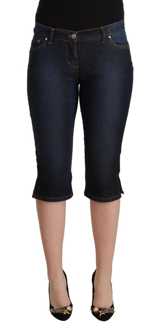 Blaue Stretch-Jeans Caprihose mit niedrigem Bund