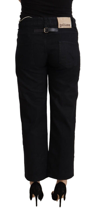 Schwarze ausgestellte Cropped High-Waist Jeans aus Baumwolle