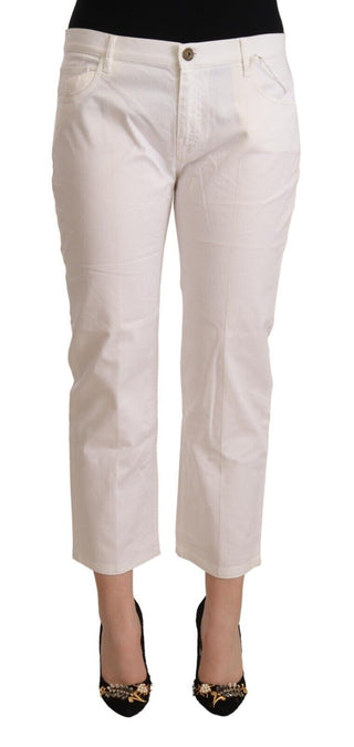 Weiße Baumwoll-Mid-Waist-Cropped-Jeans