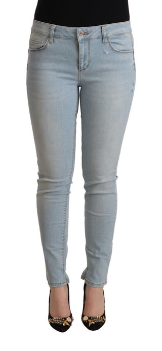 Hellblaue Baumwoll-Denim-Jeans mit mittlerer Bundhöhe und schmaler Passform