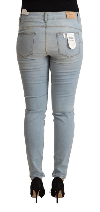 Hellblaue Baumwoll-Denim-Jeans mit mittlerer Bundhöhe und schmaler Passform