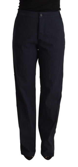 Schwarze High-Waist Baumwollhose mit schmal zulaufendem Bein