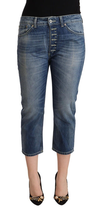 Blaue verwaschene Capri-Jeans mit mittlerer Bundhöhe