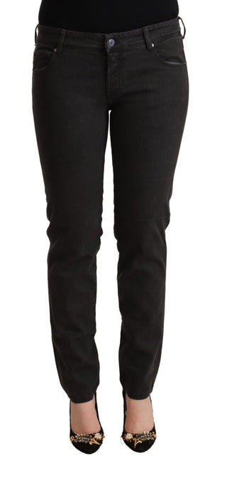 Schwarze, tief sitzende Skinny-Jeans aus Baumwolle