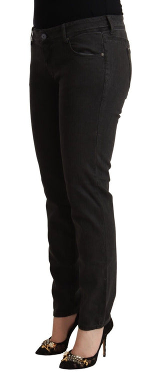 Schwarze, tief sitzende Skinny-Jeans aus Baumwolle