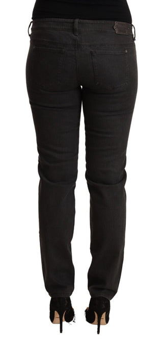 Schwarze, tief sitzende Skinny-Jeans aus Baumwolle