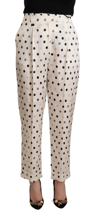 Weiß gepunktete High-Waist Tapered Hose
