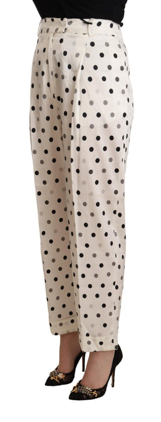 Weiß gepunktete High-Waist Tapered Hose
