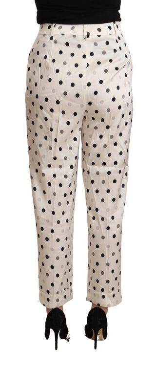 Weiß gepunktete High-Waist Tapered Hose