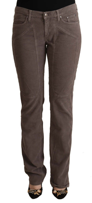 Brown Cotton Low Waist Iconic Patches Leg Denim Jeans