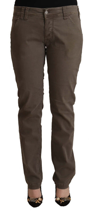 Jeans ajustados casuales de algodón marrón de tiro bajo  