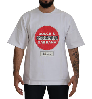 Weißes Baumwoll-T-Shirt mit Amor-Herz-Print
