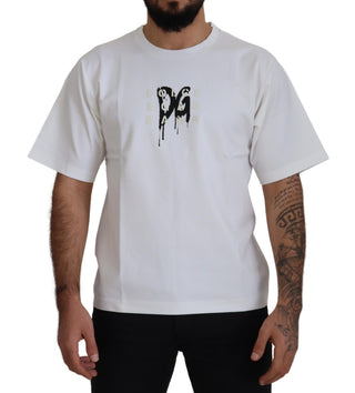 Weißes Baumwoll-T-Shirt mit Logo-Print und Rundhalsausschnitt