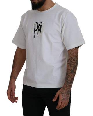 Weißes Baumwoll-T-Shirt mit Logo-Print und Rundhalsausschnitt