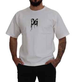 Weißes Baumwoll-T-Shirt mit Logo-Print und Rundhalsausschnitt