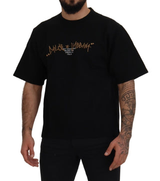 Schwarzes Logo Baumwoll-Rundhals-T-Shirt