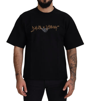 Schwarzes Logo Baumwoll-Rundhals-T-Shirt