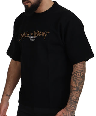 Schwarzes Logo Baumwoll-Rundhals-T-Shirt