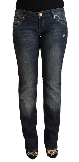 Jeans ajustados de mezclilla de algodón lavado azul de tiro bajo  