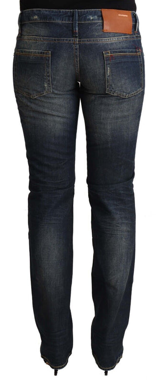 Blaue Used-Look Baumwoll-Low-Waist Skinny-Jeans