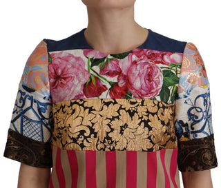 Vestido mini multicolor de patchwork floral de jacquard corte tubo  