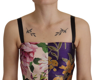 Kleid Midi Patchwork Floral Jacquard Seide