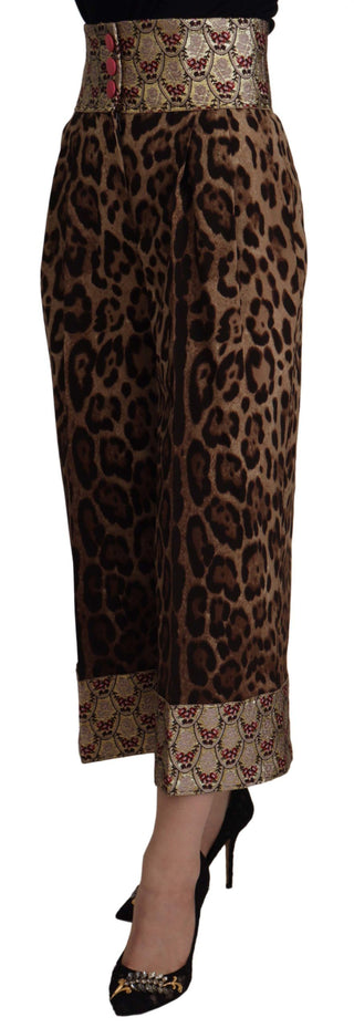 Braune Leoparden-Gold-Jacquard-Hose mit hoher Taille