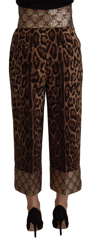 Braune Leoparden-Gold-Jacquard-Hose mit hoher Taille