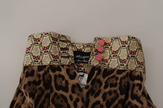 Braune Leoparden-Gold-Jacquard-Hose mit hoher Taille
