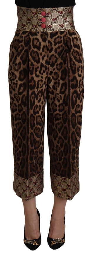 Braune Leoparden-Gold-Jacquard-Hose mit hoher Taille