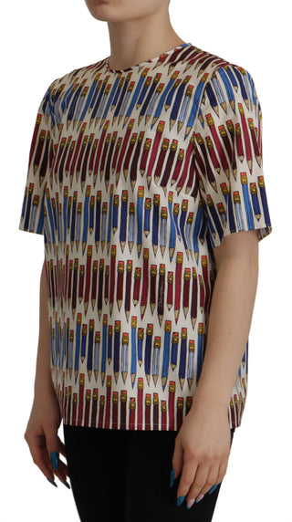 Weißer Baumwoll-T-Shirt-Bluse mit Bleistiftdruck
