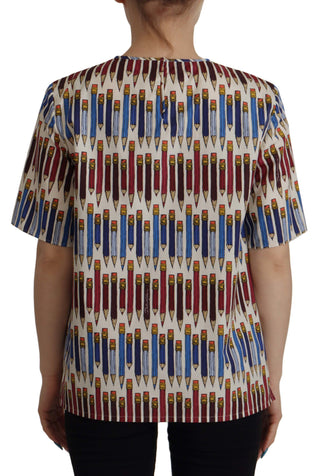 Weißer Baumwoll-T-Shirt-Bluse mit Bleistiftdruck
