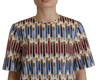 Weißer Baumwoll-T-Shirt-Bluse mit Bleistiftdruck