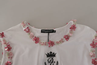 Weißes DG Crown T-Shirt mit floralen Pailletten
