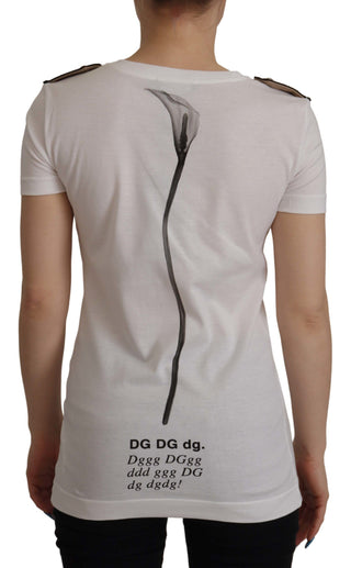 Weißes T-Shirt aus Baumwolle mit Rundhalsausschnitt „Black Roses“