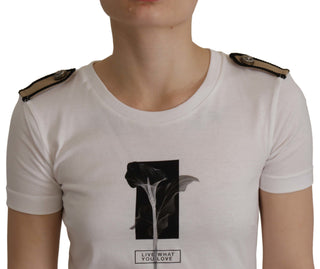 Weißes T-Shirt aus Baumwolle mit Rundhalsausschnitt „Black Roses“