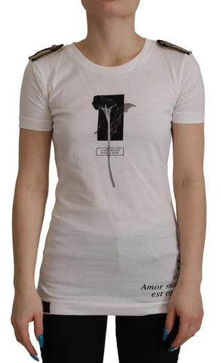 Weißes T-Shirt aus Baumwolle mit Rundhalsausschnitt „Black Roses“