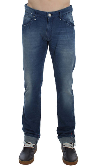 Jeans de algodón denim azul elásticos y ajustados