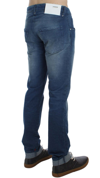Jeans de algodón denim azul elásticos y ajustados