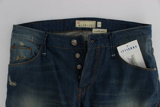 Blue Wash Denim Baumwoll-Stretch Baggy Fit Jeans