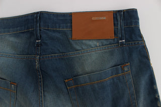 Blue Wash Denim Baumwoll-Stretch Baggy Fit Jeans